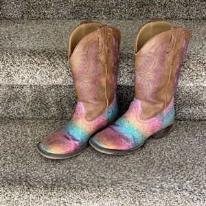 Roper Tan Leather Cowgirl Boot with Glitter Foot
